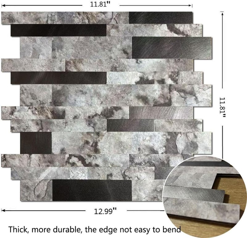 weimeisc 10-Sheet Peel and Stick Backsplash Tile, PVC Mixed Metal Stick on Backsplash Tiles for Kitchen (Darken Coffee+Frosted Grey) - Image 2